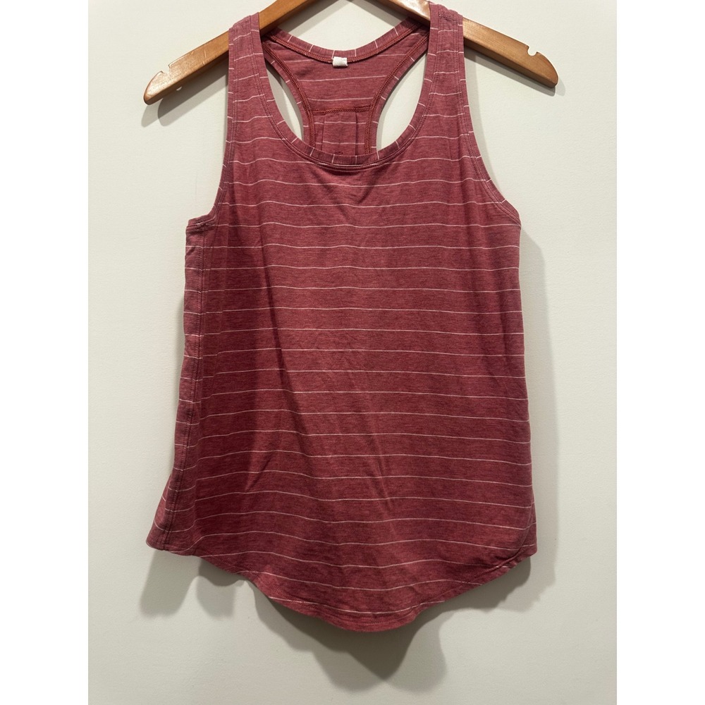 Lululemon Striped Pleated Back Racerback Tank Top Pink White Size 4